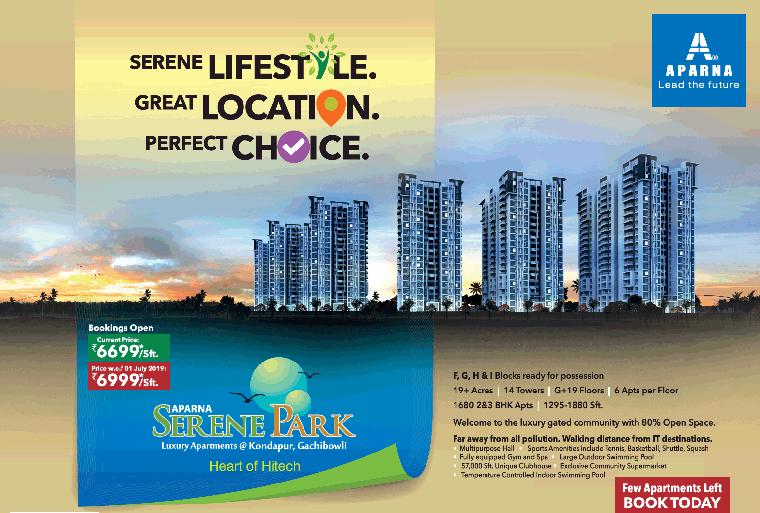 Book Today Few Apartments left  in Aparna Serene Park, kondapur, Gachibowli Update